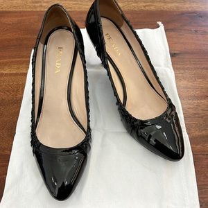PRADA Black Patent Leather Ruched Heels Size 10/40